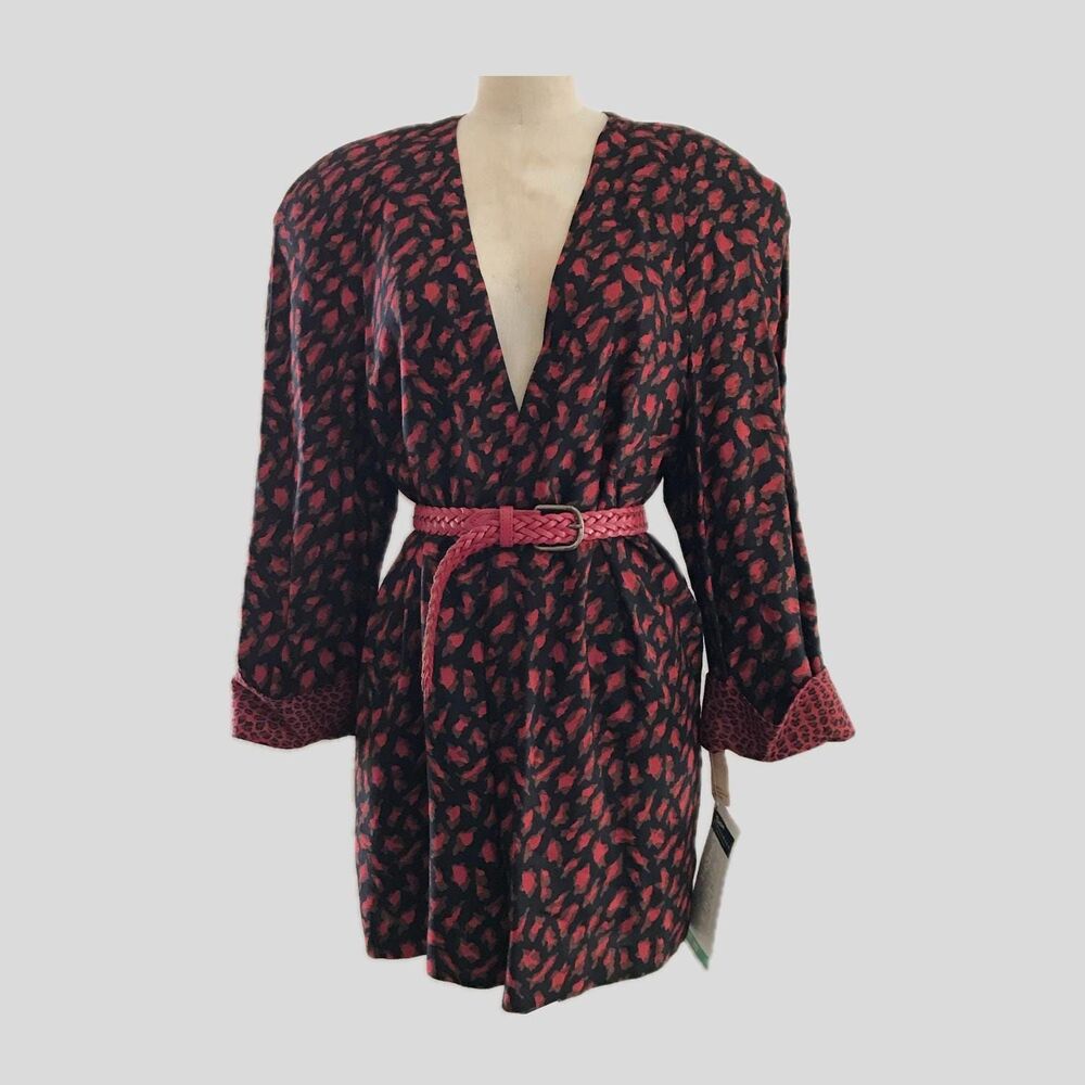 Vintage 1980s Red Black Animal Print Unstructured Blazer M